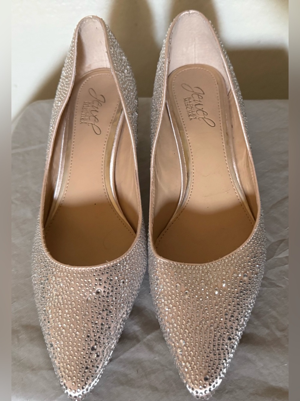 Badgley Mischka Blush Crystal Embellished Pointed-Toe Heels